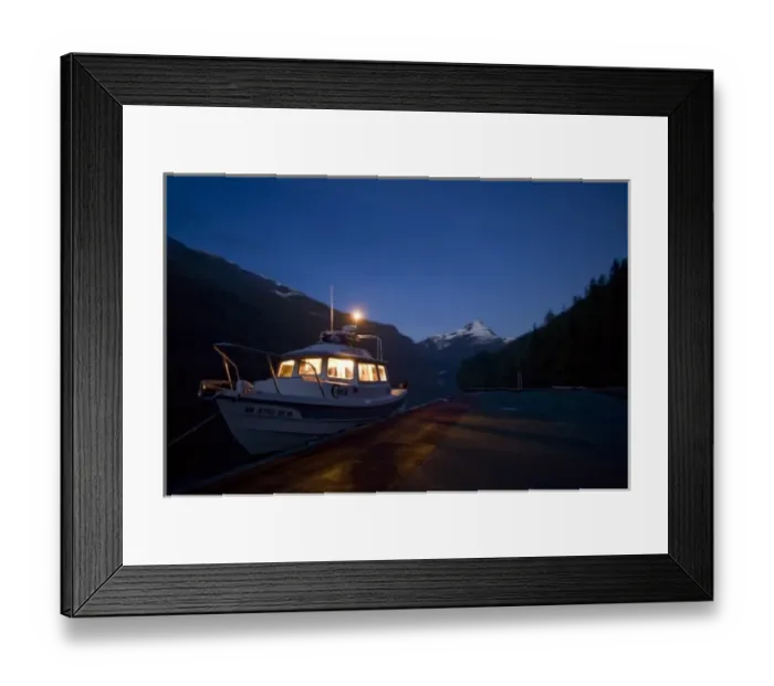 Framed Print : USA, Alaska, Misty Fjords National Monument, C-Dory moored along floating boat dock Framed Print : USA, Alaska, Misty Fjords National Monument, C-Dory moored along floating boat dock