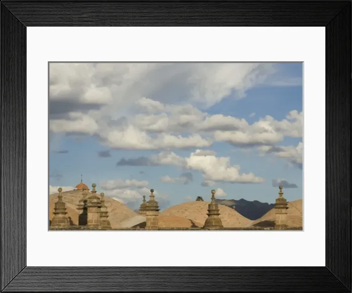 Framed Print : Stone roofs under puffy clouds, Cuzco, Peru Framed Print : Stone roofs under puffy clouds, Cuzco, Peru