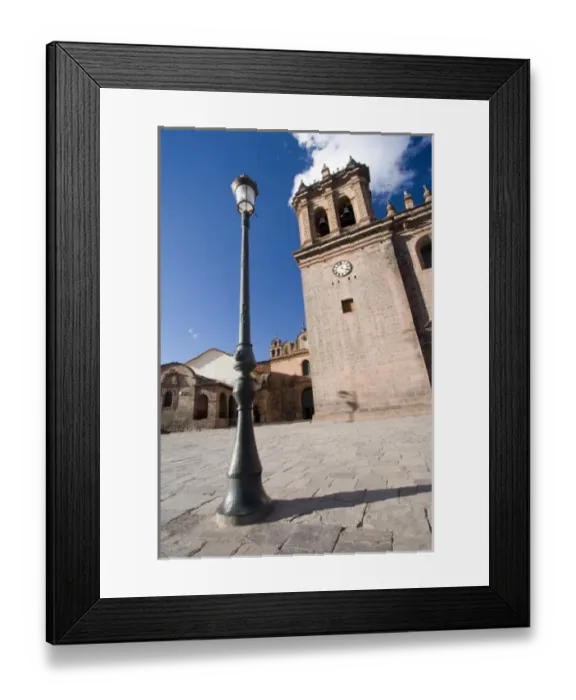 Framed Print : South America - Peru - Cusco. Lamppost in front of La Catedral