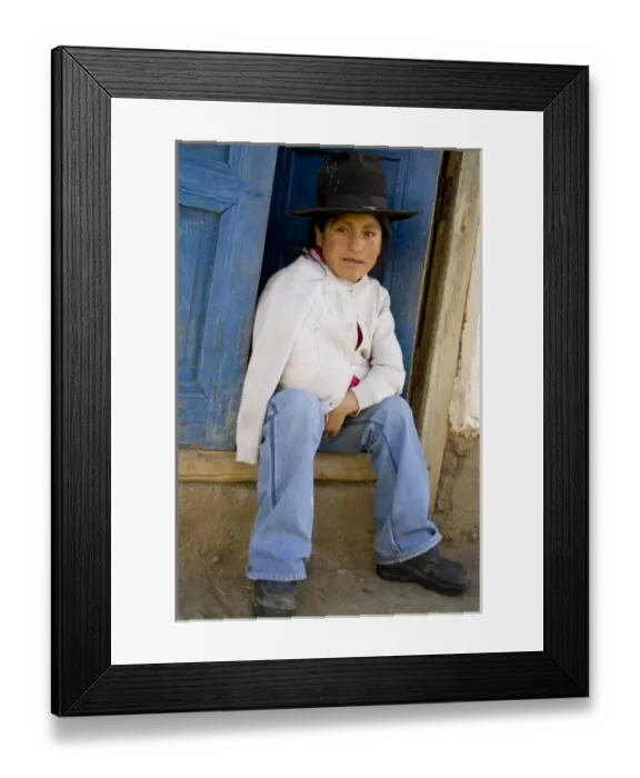 Framed Print : Girl sitting in doorway, Huaripampa (near Huaraz), Peru. (MR) Framed Print : Girl sitting in doorway, Huaripampa (near Huaraz), Peru. (MR)