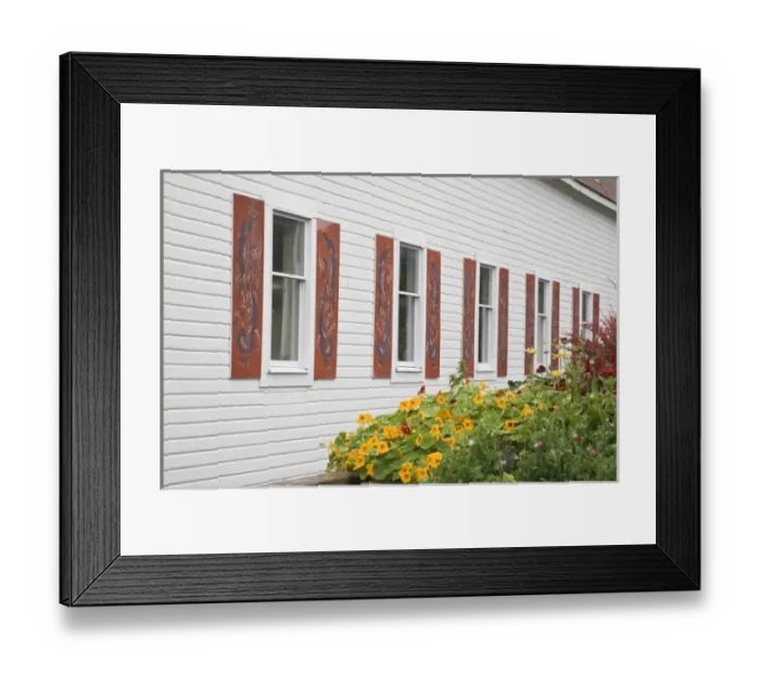 Framed Print : USA, Alaska, Petersburg. Rosemaling paintings on window shutters of Sons of Norway Hall Framed Print : USA, Alaska, Petersburg. Rosemaling paintings on window shutters of Sons of Norway Hall