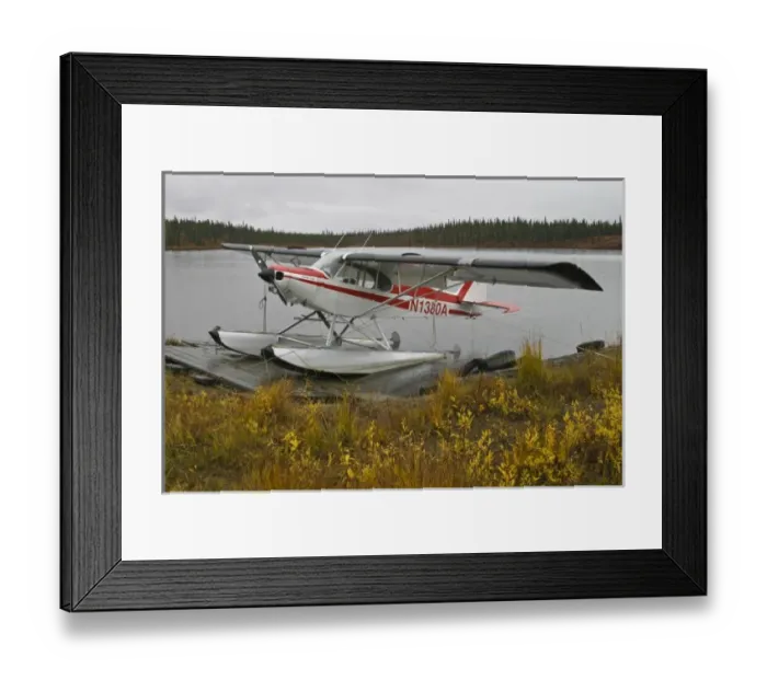 Framed Print : USA. Alaska. A Cessna Super Cub on floats awaits better weather near the Denali Highway