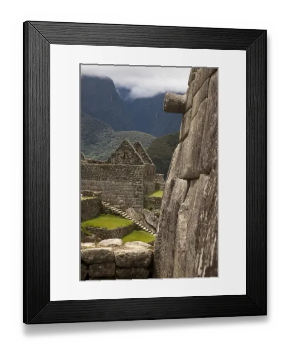 Framed Print : South America, Peru, Machu Picchu. Stone wall and house ruins. (UNESCO World Heritage