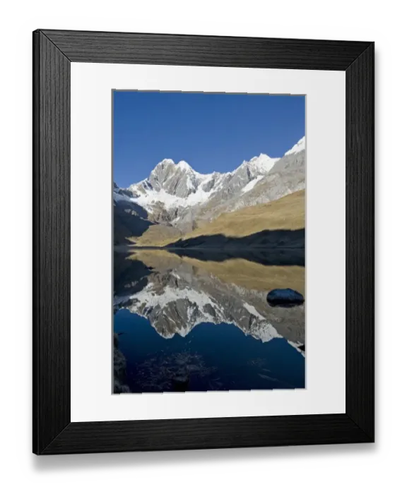 Framed Print : Lake Mitucocha, Mount Jirishanca(L), Rondoy(center) and Ninishanca(R) Huayhuish Mountains
