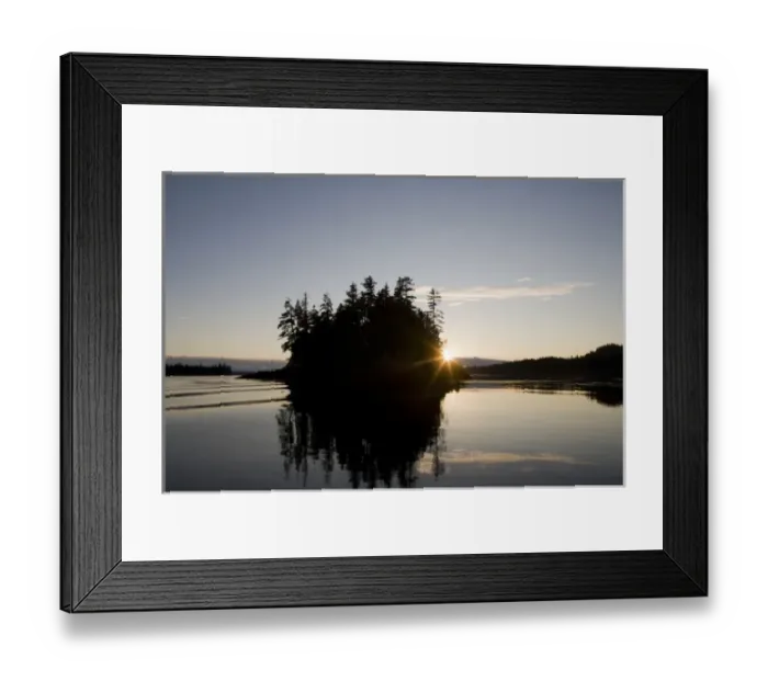 Framed Print : USA, Alaska, Setting sun lights islands along Frederick Sound