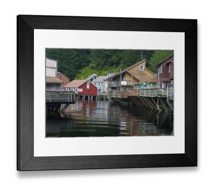 Framed Print : USA, Alaska, Ketchikan. Canal passageway called Creek Street lined with homes and shops