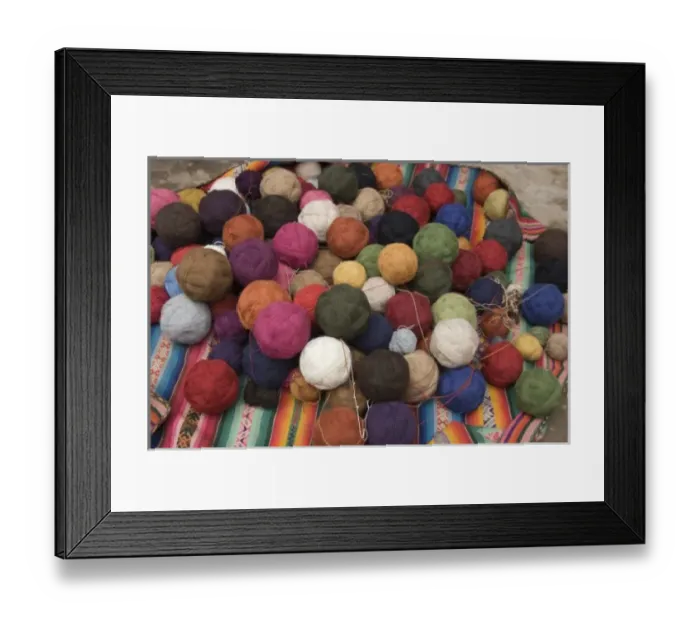 Framed Print : Pile of balls of yarn for weaving, Chinchero, Department of Cuzco, Peru