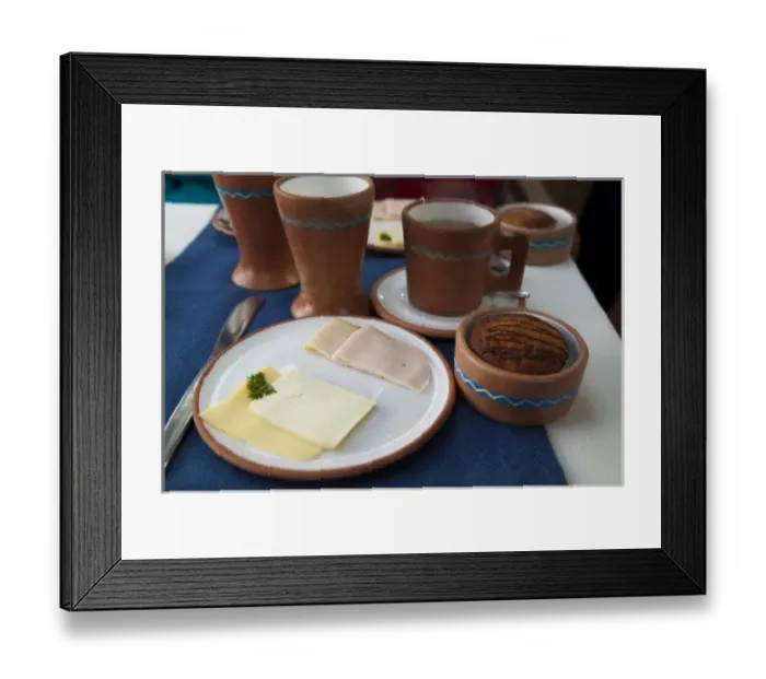 Framed Print : South America, Peru. Close-up of breakfast is served on the Perurail train. (UNESCO Framed Print : South America, Peru. Close-up of breakfast is served on the Perurail train. (UNESCO