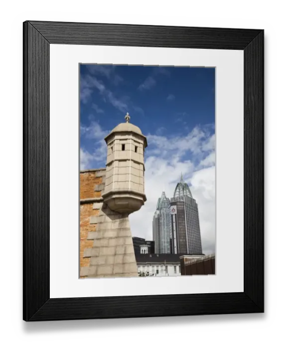 Framed Print : USA, Alabama, Mobile. Fort Conde, b. 1711, RSA Tower and Riverview Plaza buildings