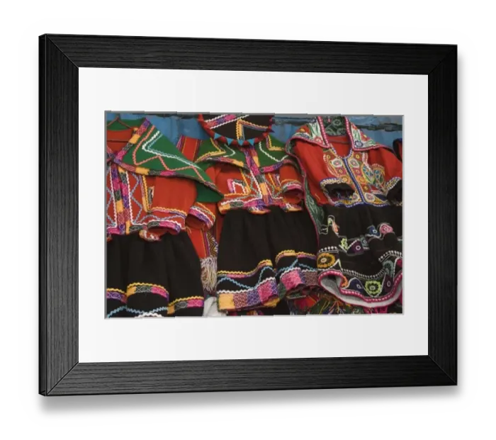 Framed Print : Traditional clothing for sale in market, Cuzco, Peru Framed Print : Traditional clothing for sale in market, Cuzco, Peru