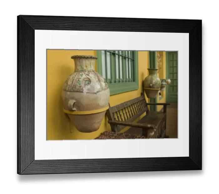Framed Print : Pottery and bench in house in Barranco neighborhood, Lima, Peru, South America Framed Print : Pottery and bench in house in Barranco neighborhood, Lima, Peru, South America