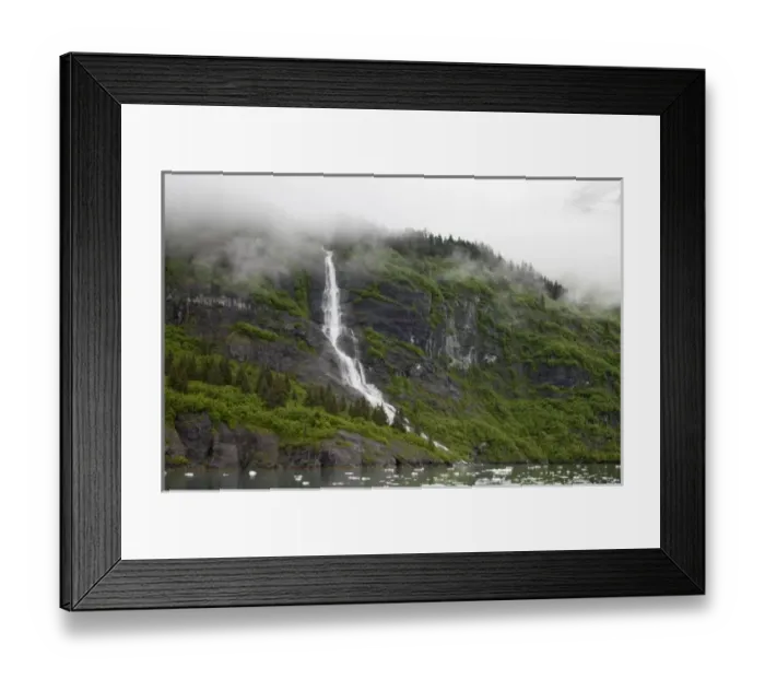 Framed Print : USA, Alaska, Prince William Sound, Waterfall in rainforest along Harriman Fiord Framed Print : USA, Alaska, Prince William Sound, Waterfall in rainforest along Harriman Fiord