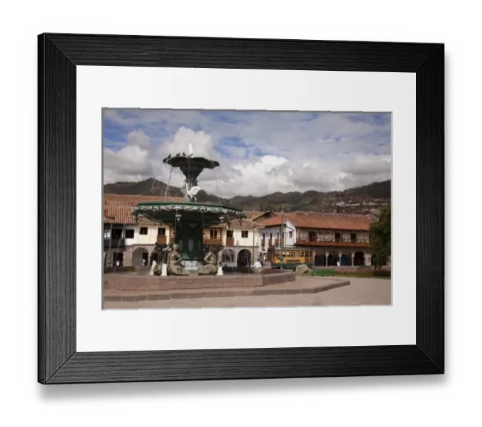 Framed Print : South America, Peru, Cuzco. The fountain in the center of the square. (UNESCO World Framed Print : South America, Peru, Cuzco. The fountain in the center of the square. (UNESCO World
