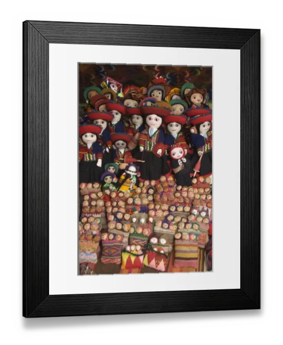 Framed Print : Pin cushion dolls displayed in market, Chinchero (near Cuzco), Peru