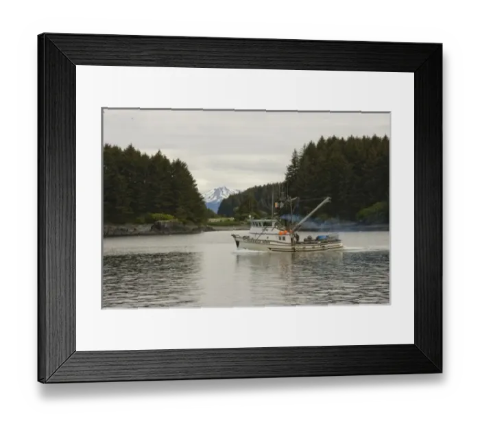 Framed Print : USA, Alaska, Kodiak, Fishing Boat in the Channel between Kodiak and Near Island Framed Print : USA, Alaska, Kodiak, Fishing Boat in the Channel between Kodiak and Near Island
