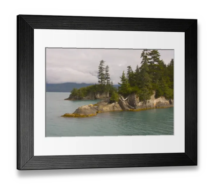Framed Print : Rocky islands with fir trees on Prince William Sound Alaska Framed Print : Rocky islands with fir trees on Prince William Sound Alaska
