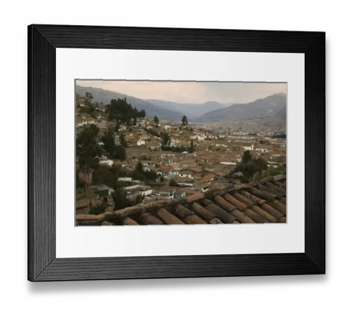 Framed Print : Houses with clay tile roofs, viewed from above, Cuzco, Peru
