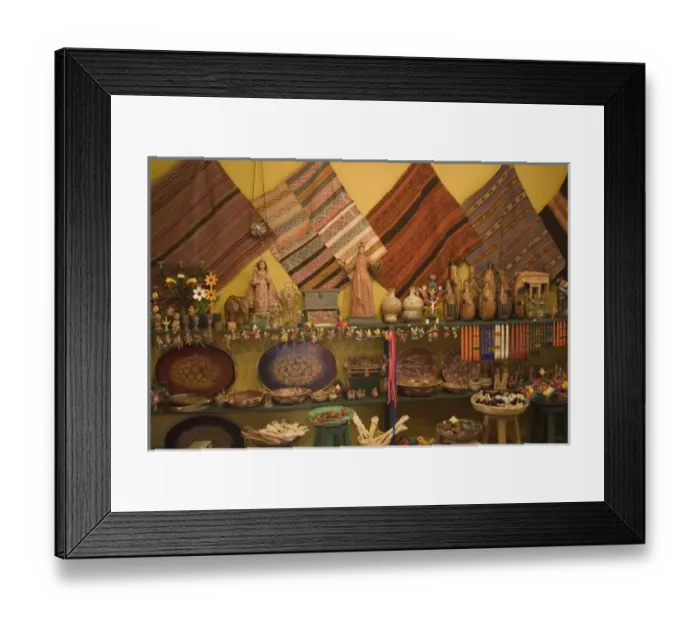 Framed Print : Folk art on display in shop. Peru, Lima