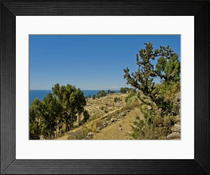 Framed Print : Hilside of the island of Taquile in Lake Titicaca, Peru