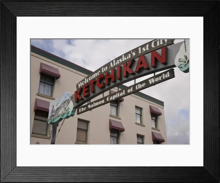 Framed Print : USA, Alaska, Ketchikan. Welcome sign for tourists