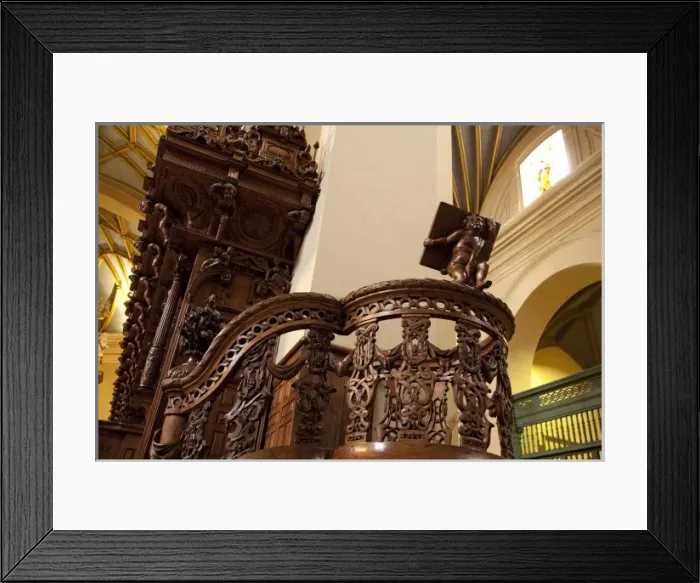 Framed Print : South America, Peru, Lima, Historic Centre. Carved wooden pulpit in the Basilica Cathedral Framed Print : South America, Peru, Lima, Historic Centre. Carved wooden pulpit in the Basilica Cathedral