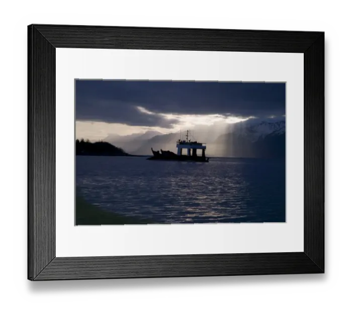 Framed Print : USA, Alaska, Icy Bay. Fishing boat returning home in evening light Framed Print : USA, Alaska, Icy Bay. Fishing boat returning home in evening light