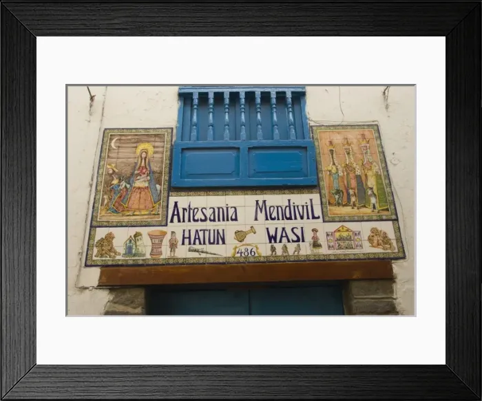 Framed Print : Sign for handicraft shop, Cuzco, Peru Framed Print : Sign for handicraft shop, Cuzco, Peru