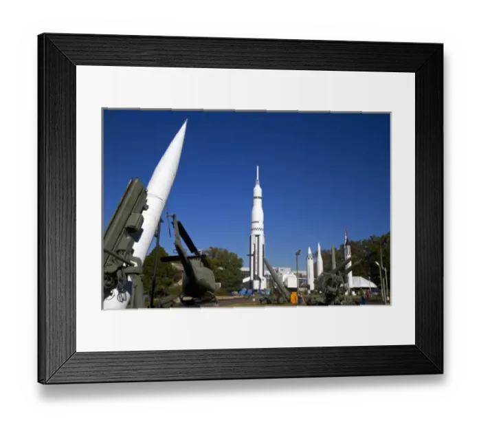 Framed Print : Saturn V mock-up and various rockets on display at the U. S. Space and Rocket Center