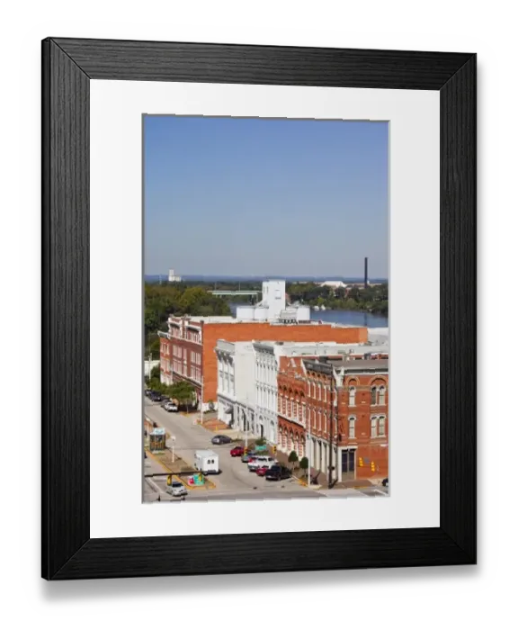 Framed Print : USA, Alabama, Montgomery. High angle view of buildings on Commerce Street