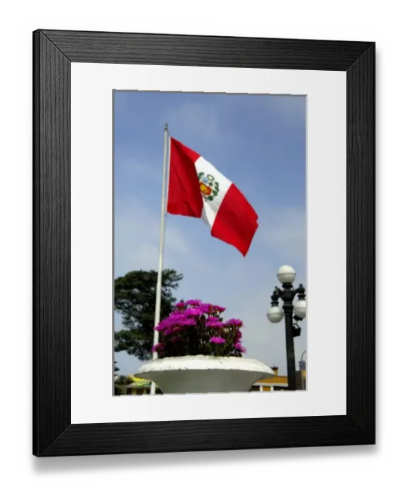 Framed Print : South America, Peru, Lima. Town square with flag in front of the National Museum Framed Print : South America, Peru, Lima. Town square with flag in front of the National Museum