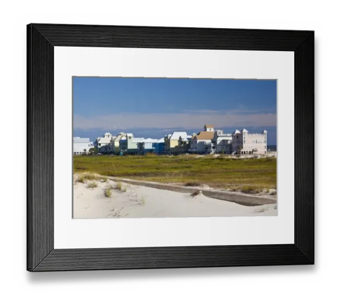 Framed Print : USA, Alabama, Gulf Shores. Mobile Bay area, beach houses
