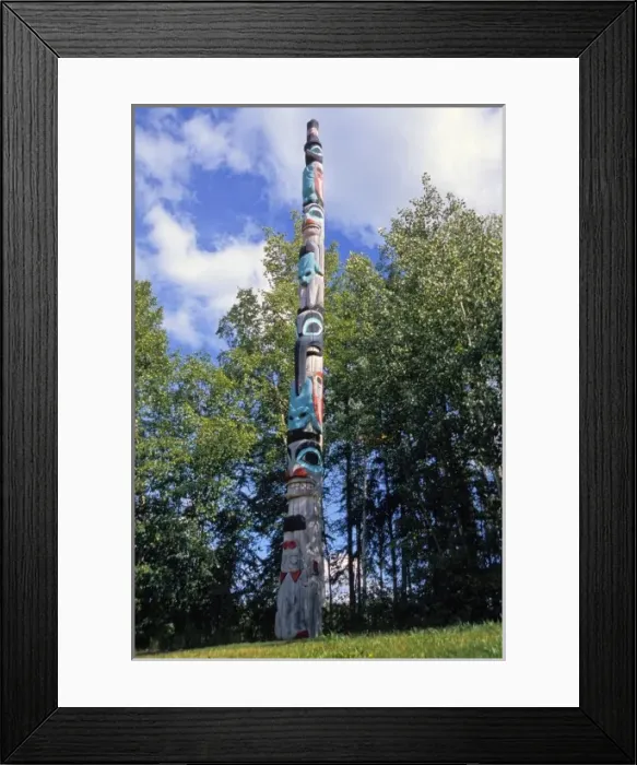 Framed Print : Tlingit carved and painted wooden totem pole on display at the University of Alaska Framed Print : Tlingit carved and painted wooden totem pole on display at the University of Alaska