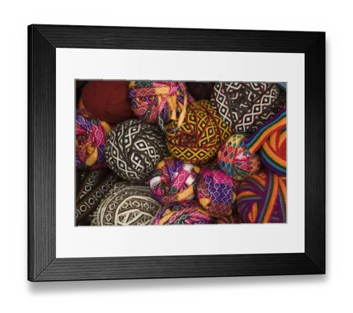 Framed Print : Colorful balls of trim displayed in market, Cuzco, Peru Framed Print : Colorful balls of trim displayed in market, Cuzco, Peru