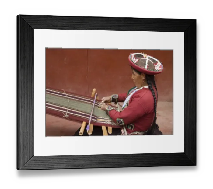 Framed Print : Woman in traditional dress and hat weaving using a backstrap loom to weave, Chinchero Framed Print : Woman in traditional dress and hat weaving using a backstrap loom to weave, Chinchero