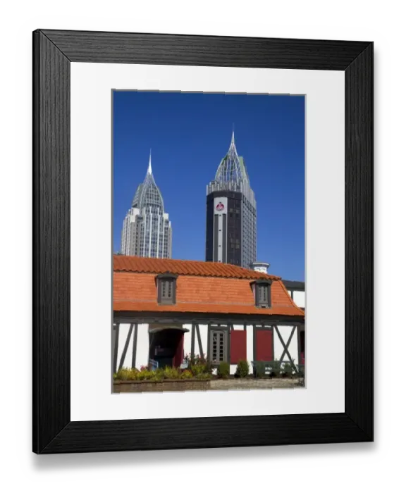 Framed Print : Interior of Fort Conde with downtown Mobile in the background, Alabama, USA Framed Print : Interior of Fort Conde with downtown Mobile in the background, Alabama, USA