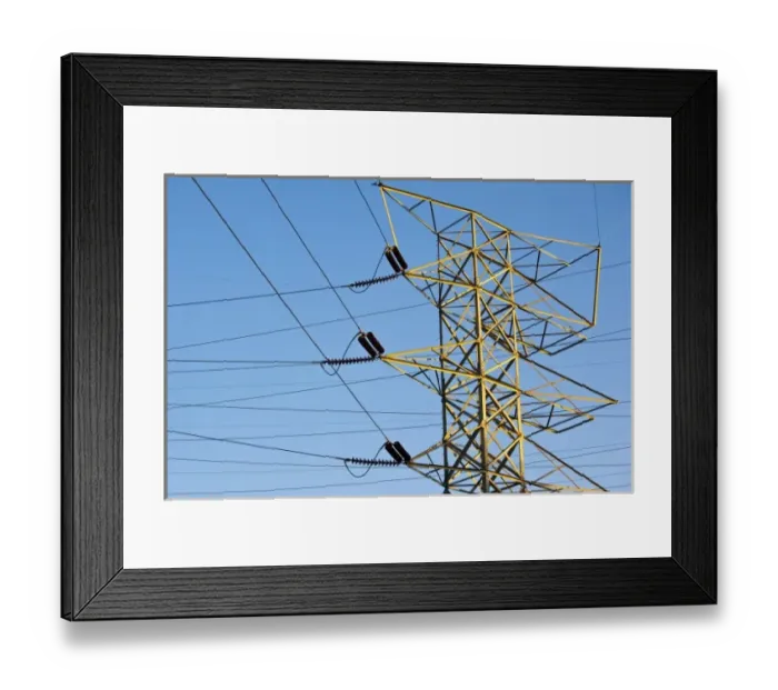 Framed Print : USA, Alabama, Florence. Wilson Lock and Dam, Electrical Power Lines, morning