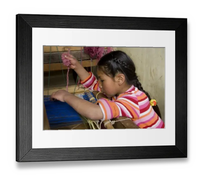 Framed Print : Girl (age 9) weaving at loom, Huaripampa (near Huaraz), Peru. (MR) Framed Print : Girl (age 9) weaving at loom, Huaripampa (near Huaraz), Peru. (MR)