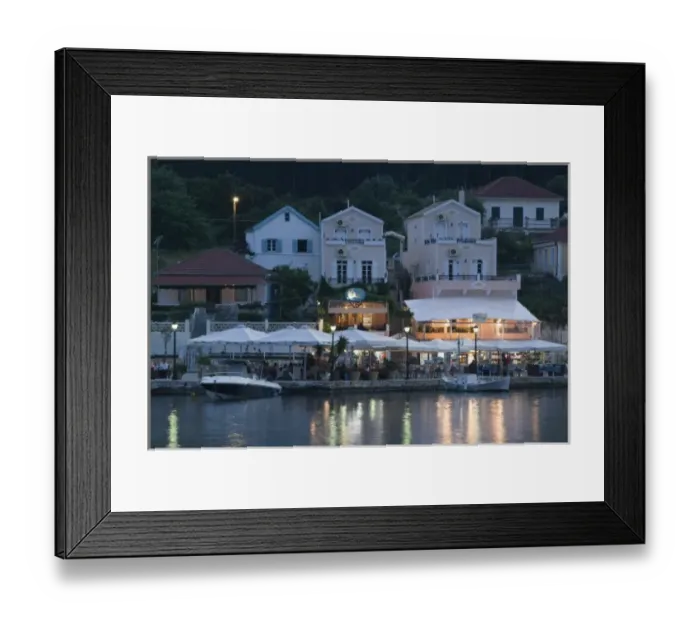 Framed Print : GREECE, Ionian Islands, KEFALONIA, Fiskardo: Yacht Harbor, Evening Cafe View Framed Print : GREECE, Ionian Islands, KEFALONIA, Fiskardo: Yacht Harbor, Evening Cafe View