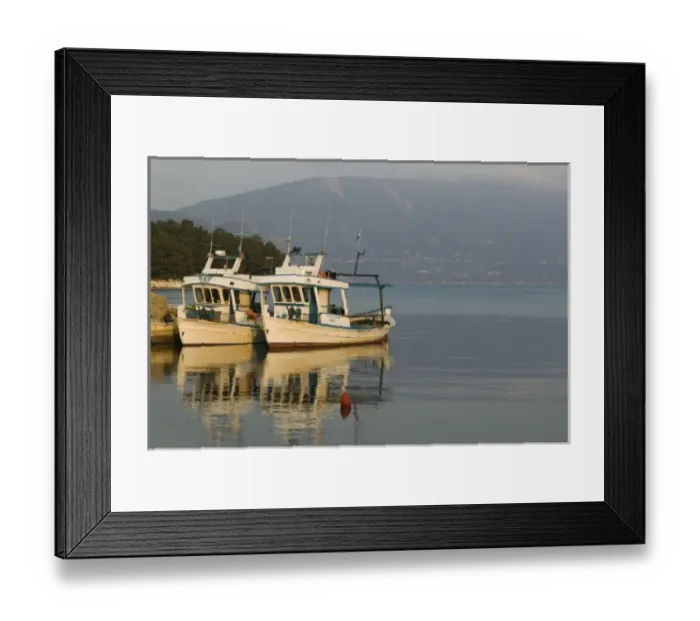 Framed Print : GREECE, Ionian Islands, KEFALONIA, Fiskardo: Yacht Harbor, Sunset View