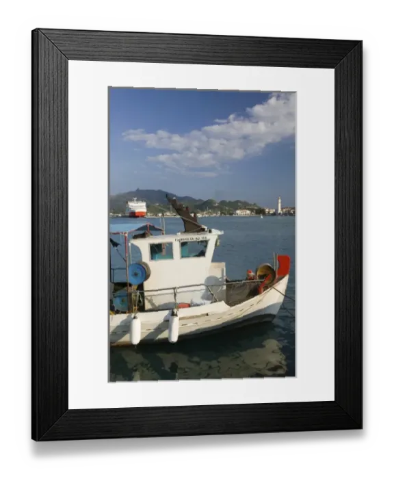 Framed Print : GREECE, Ionian Islands, ZAKYNTHOS, ZAKYNTHOS TOWN: Fishing Boat  /  Town Waterfront
