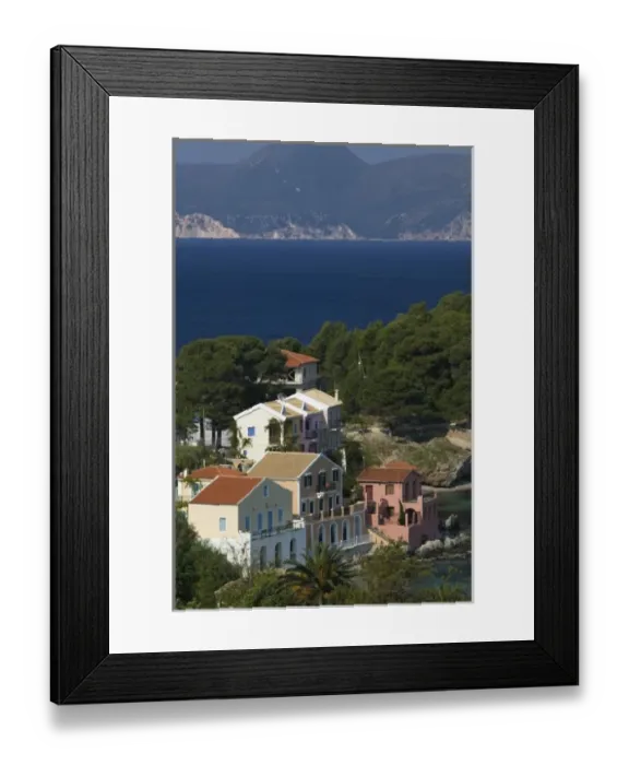 Framed Print : GREECE, Ionian Islands, KEFALONIA, Assos: Waterfront Resort Houses Framed Print : GREECE, Ionian Islands, KEFALONIA, Assos: Waterfront Resort Houses