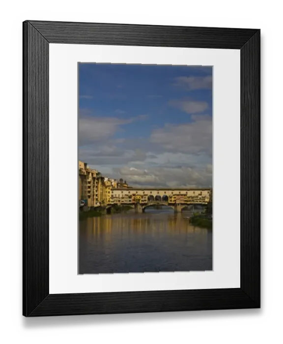 Framed Print : Italy, Florence, Reflections in the River Arno and the Ponte Vecchio Bridge
