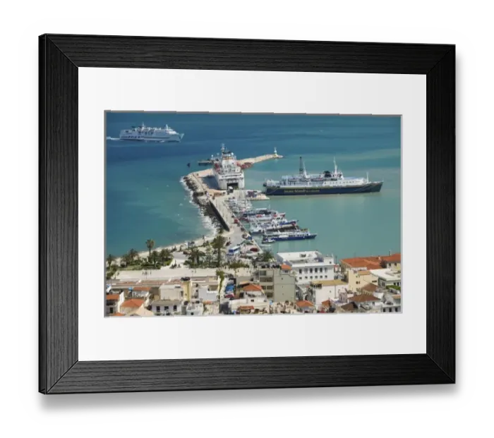 Framed Print : GREECE, Ionian Islands, ZAKYNTHOS: Town and Port / Daytime Aerial Framed Print : GREECE, Ionian Islands, ZAKYNTHOS: Town and Port / Daytime Aerial