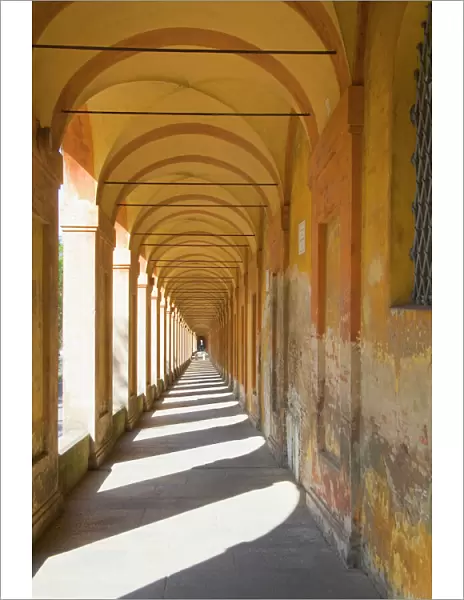 Italy, BolognaLong Hallway Pellefrinaggio a San Luca with shadows