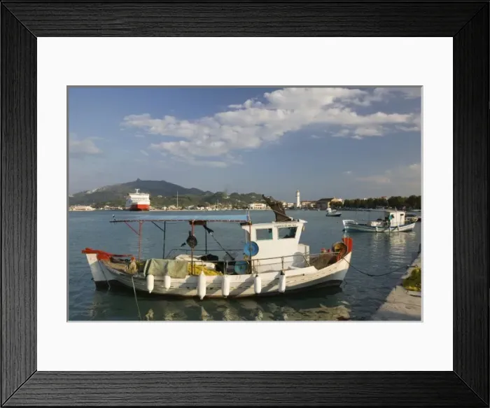Framed Print : GREECE, Ionian Islands, ZAKYNTHOS: Fishing Boat / Town Waterfront Framed Print : GREECE, Ionian Islands, ZAKYNTHOS: Fishing Boat / Town Waterfront