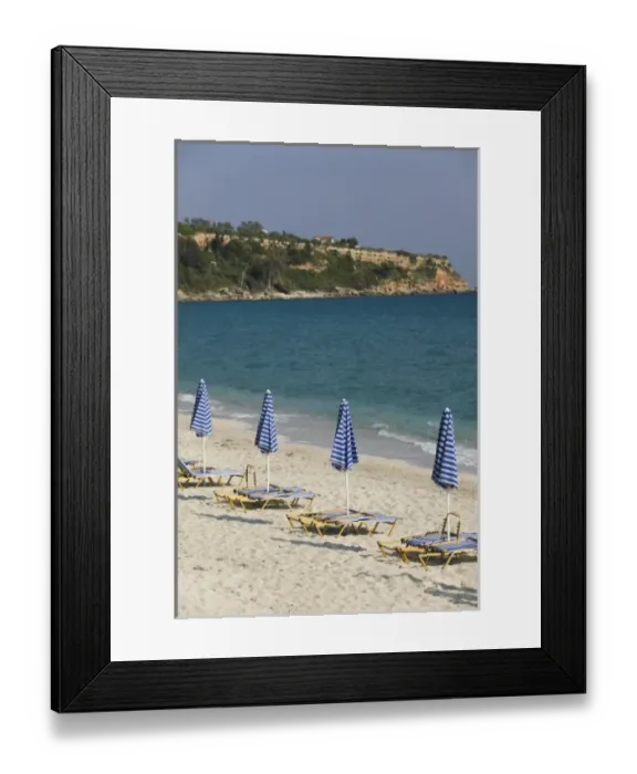 Framed Print : GREECE, Ionian Islands, KEFALONIA, Lourdata: Beach Umbrellas / Lourdata Beach Framed Print : GREECE, Ionian Islands, KEFALONIA, Lourdata: Beach Umbrellas / Lourdata Beach