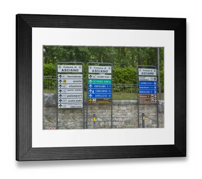 Framed Print : Italy, Asciano, Street Signs of Asciano Italy