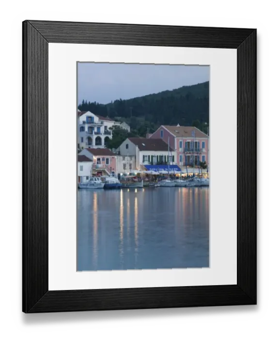 Framed Print : GREECE, Ionian Islands, KEFALONIA, Fiskardo: Yacht Harbor, Evening View Framed Print : GREECE, Ionian Islands, KEFALONIA, Fiskardo: Yacht Harbor, Evening View