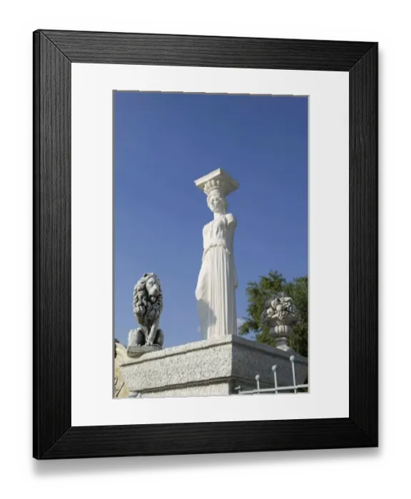 Framed Print : GREECE, Ionian Islands, KEFALONIA, Kokolata: Greek Lawn Ornament Statue Showplace
