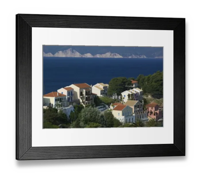 Framed Print : GREECE, Ionian Islands, KEFALONIA, Assos: Waterfront Resort Houses Framed Print : GREECE, Ionian Islands, KEFALONIA, Assos: Waterfront Resort Houses